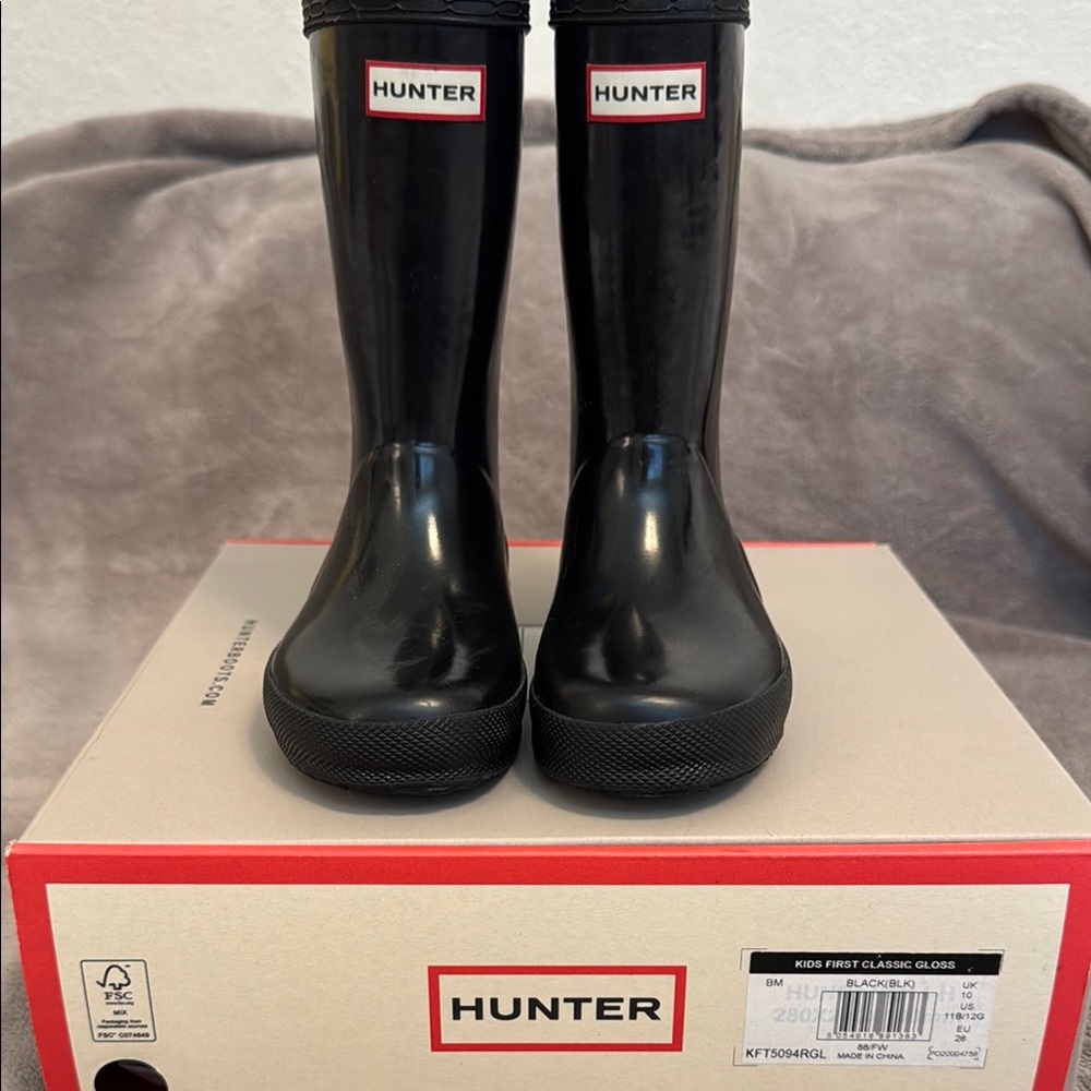 Hunter Gloss Black Kids' Rain boots - Size 11M